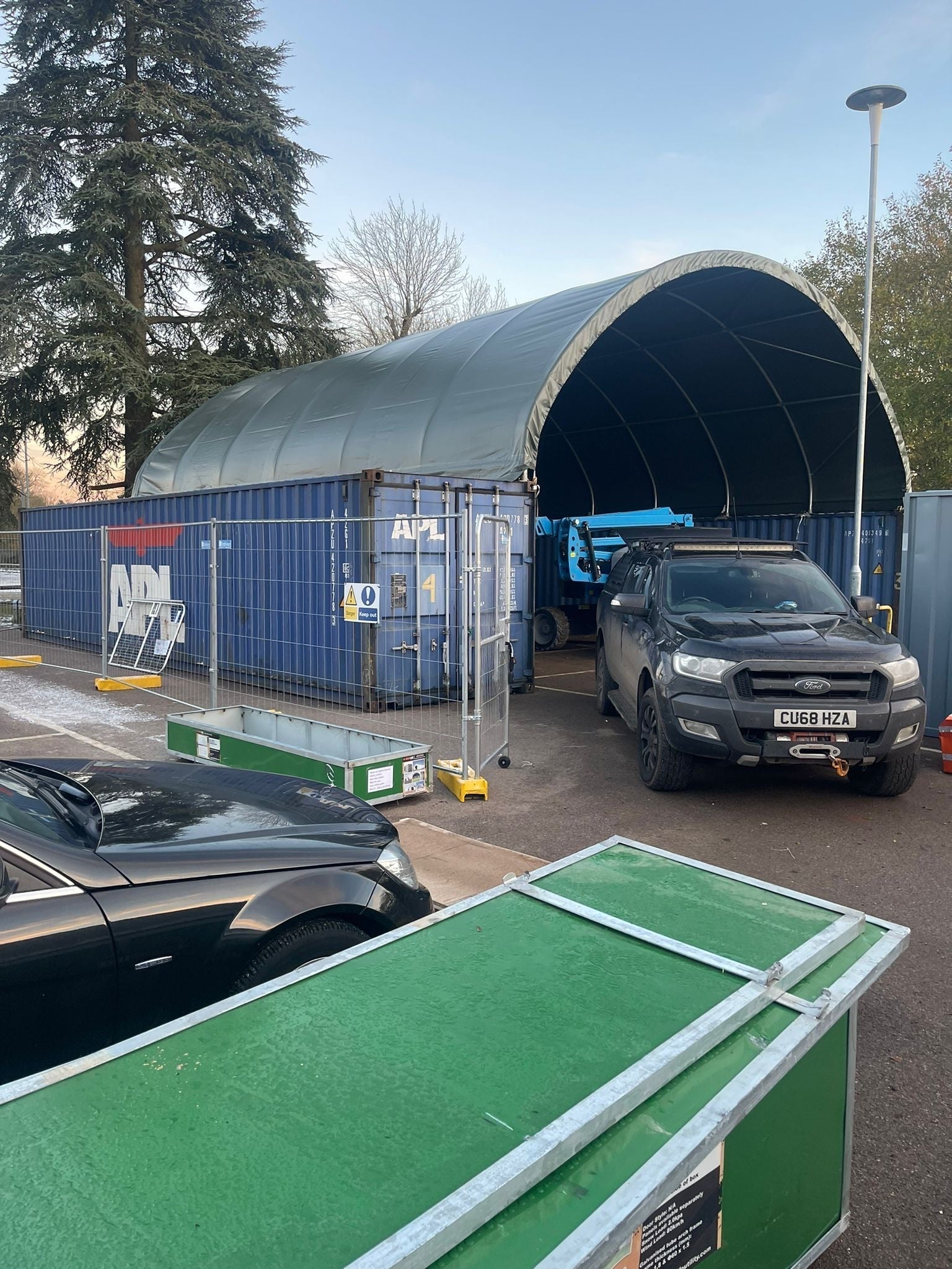 33x40 container canopy with Closed Back Panel supplied and fitted for Solihull college.