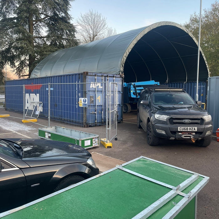 33x40 container canopy with Closed Back Panel supplied and fitted for Solihull college.